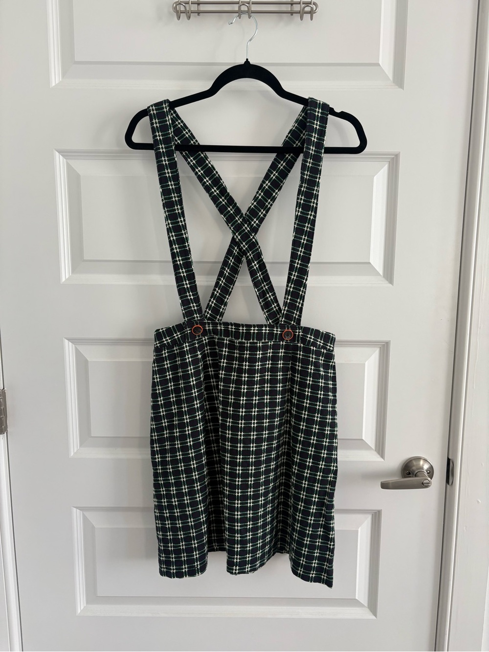 Anthropologie Green Plaid Suspender Mini Dress